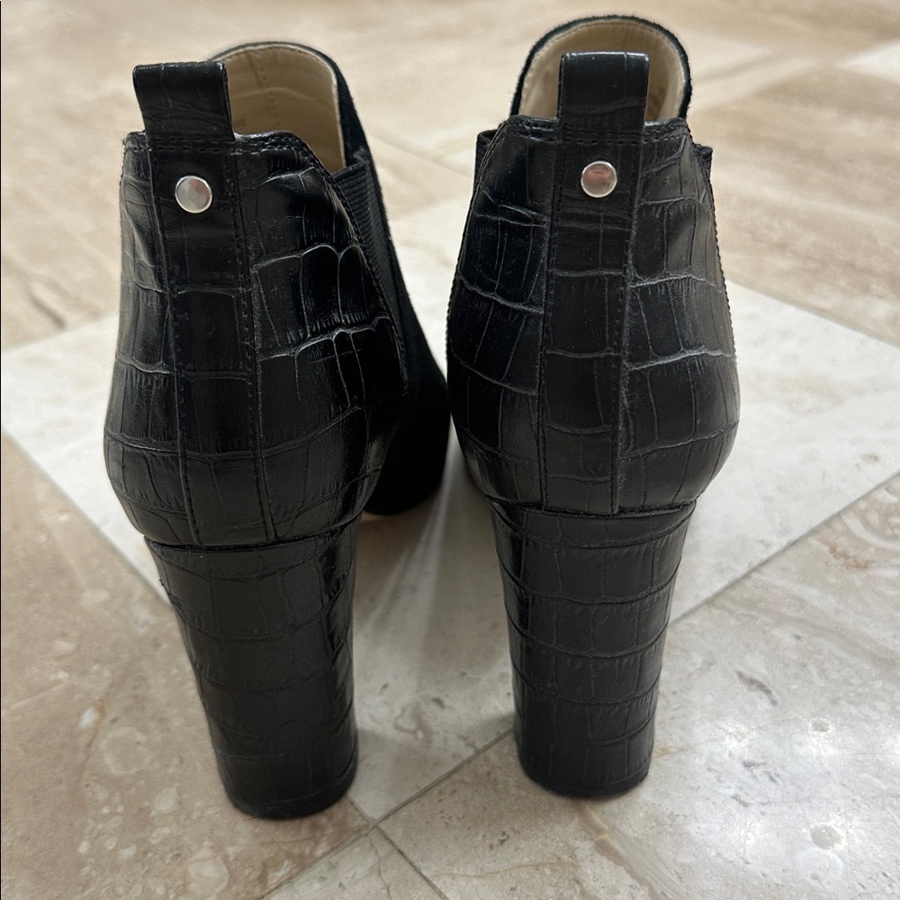 Marc Fisher Black Suede Peep-Toe Chunk Heeled Booties - Picture 3 of 10